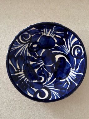 Mexican Talavera Cobalt Blue & White Hand Painted Mini Trinket Bowl 4"
